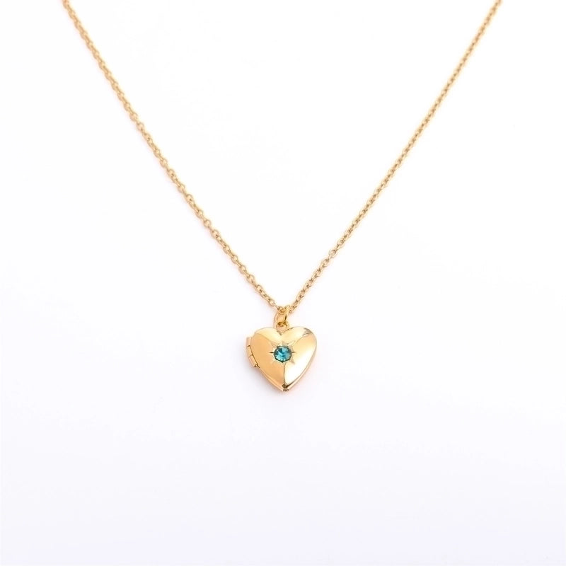 Retro Heart Shape Titanium Steel Copper 14k Gold Plated Birthstone Pendant Necklace In Bulk