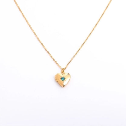 Retro Heart Shape Titanium Steel Copper 14k Gold Plated Birthstone Pendant Necklace In Bulk