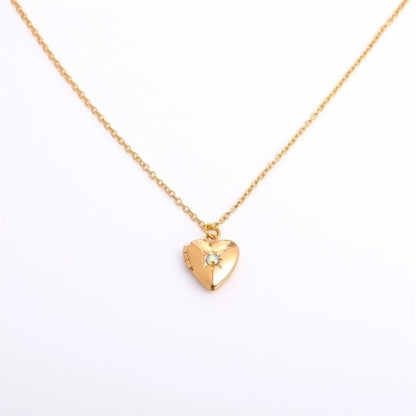 Retro Heart Shape Titanium Steel Copper 14k Gold Plated Birthstone Pendant Necklace In Bulk