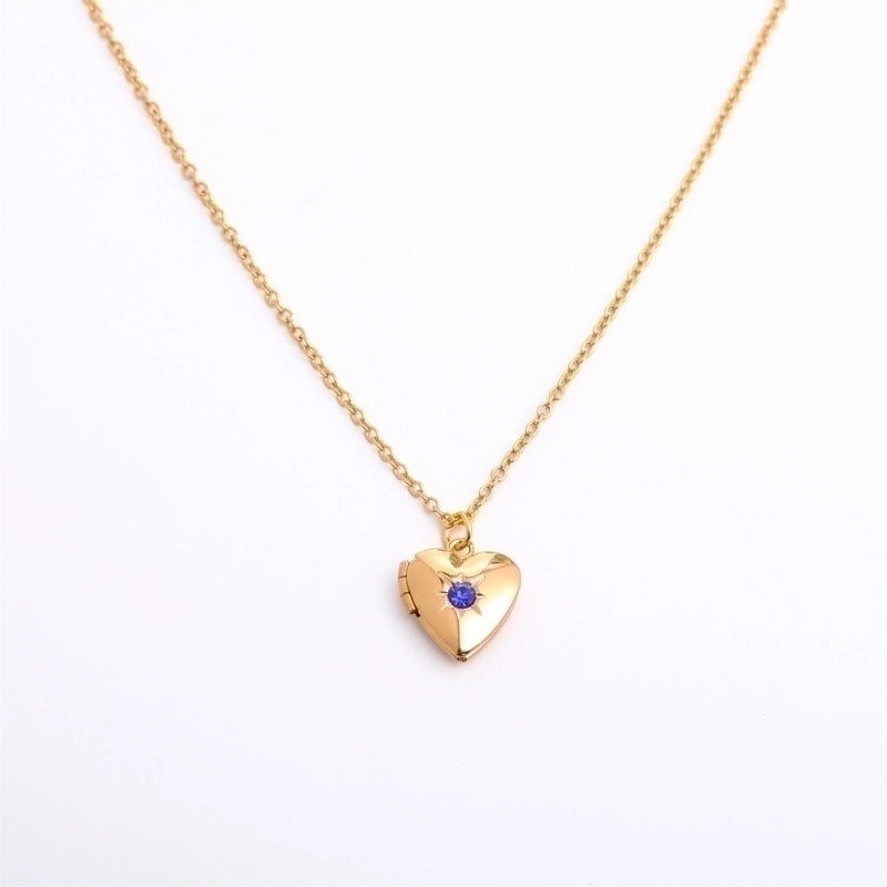 Retro Heart Shape Titanium Steel Copper 14k Gold Plated Birthstone Pendant Necklace In Bulk