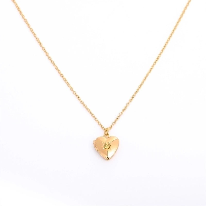 Retro Heart Shape Titanium Steel Copper 14k Gold Plated Birthstone Pendant Necklace In Bulk