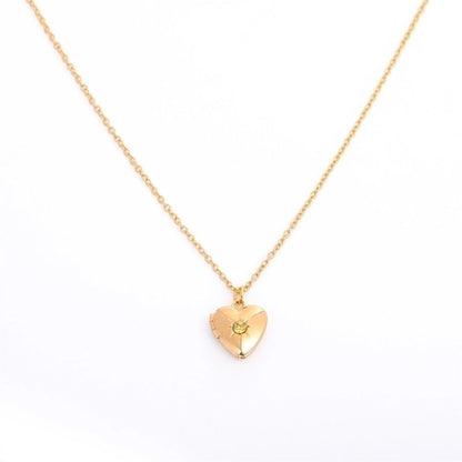 Retro Heart Shape Titanium Steel Copper 14k Gold Plated Birthstone Pendant Necklace In Bulk