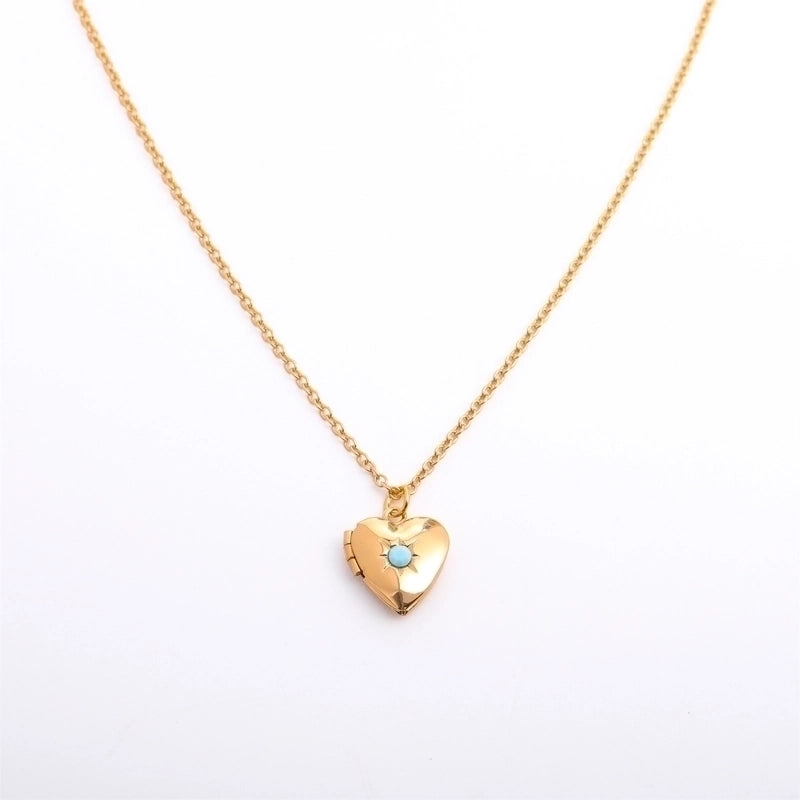 Retro Heart Shape Titanium Steel Copper 14k Gold Plated Birthstone Pendant Necklace In Bulk