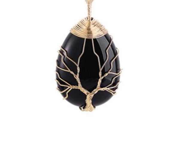 Retro Tree Water Droplets Natural Stone Crystal Charms