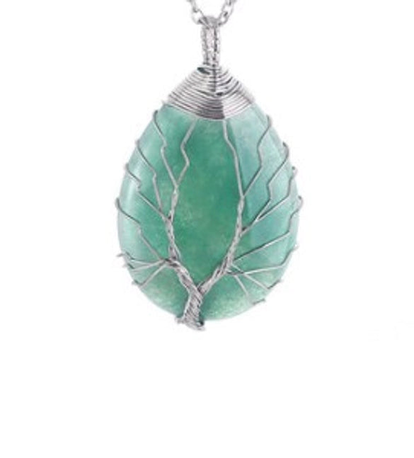 Retro Tree Water Droplets Natural Stone Crystal Charms