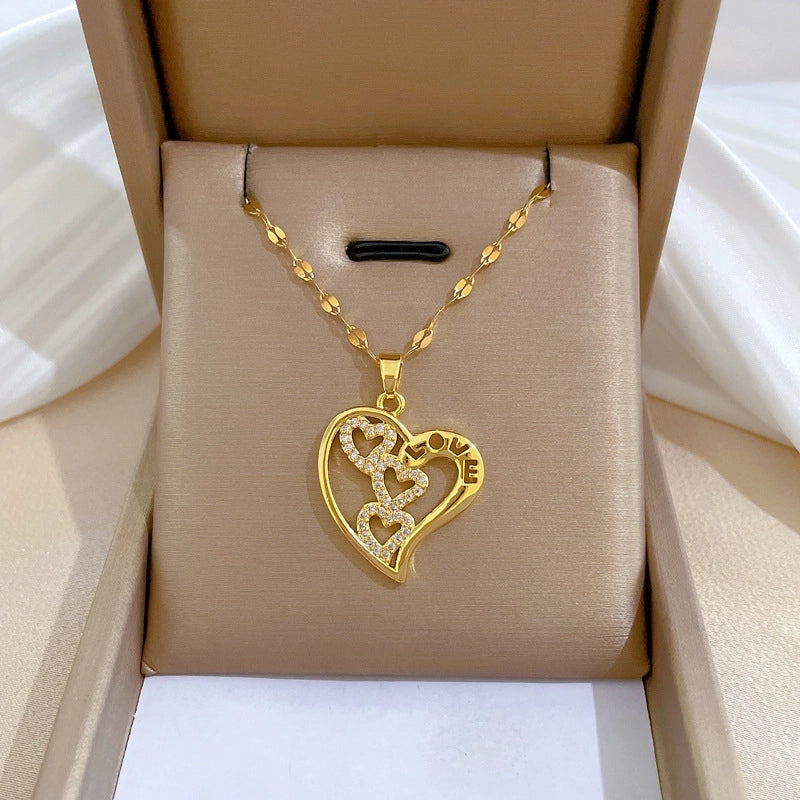 Simple Style Classic Style Geometric Heart Shape Titanium Steel Copper Zircon Pendant Necklace In Bulk