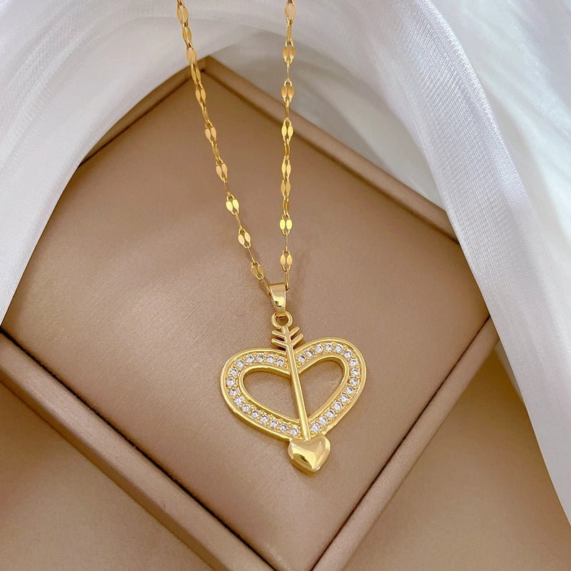 Simple Style Classic Style Geometric Heart Shape Titanium Steel Copper Zircon Pendant Necklace In Bulk