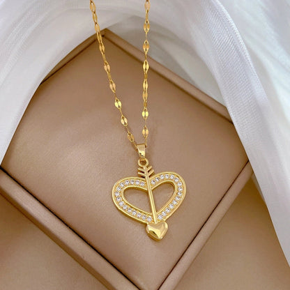 Simple Style Classic Style Geometric Heart Shape Titanium Steel Copper Zircon Pendant Necklace In Bulk