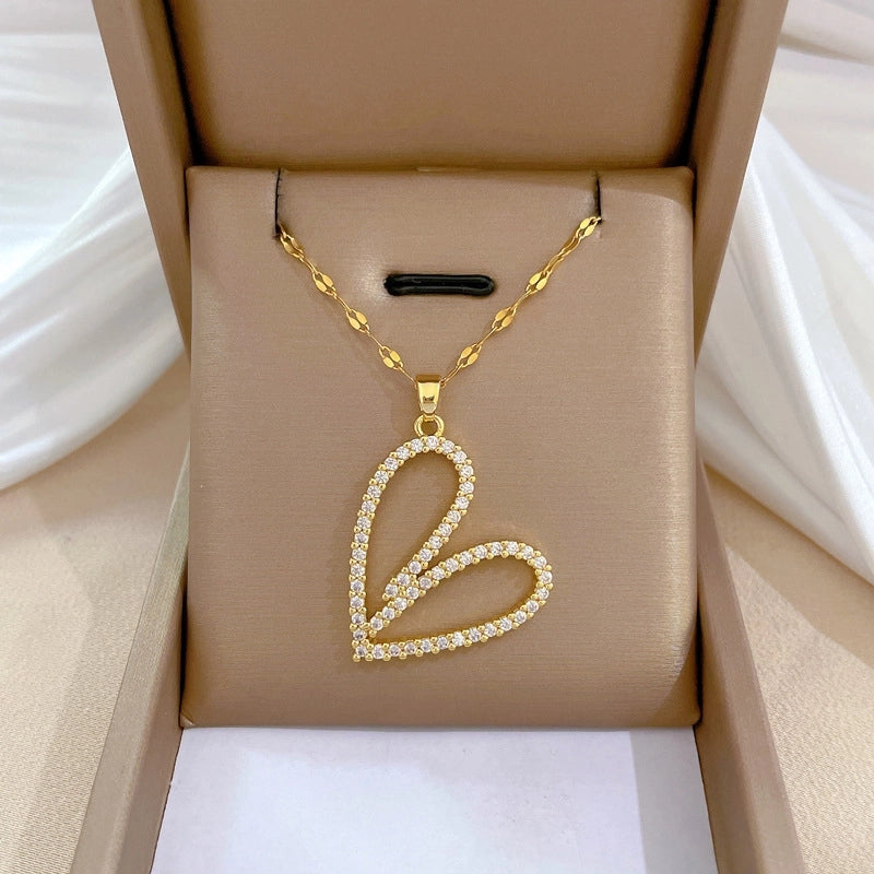 Simple Style Classic Style Geometric Heart Shape Titanium Steel Copper Zircon Pendant Necklace In Bulk