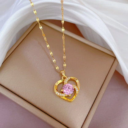 Simple Style Classic Style Geometric Heart Shape Titanium Steel Copper Zircon Pendant Necklace In Bulk