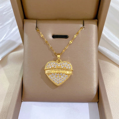 Simple Style Classic Style Geometric Heart Shape Titanium Steel Copper Zircon Pendant Necklace In Bulk