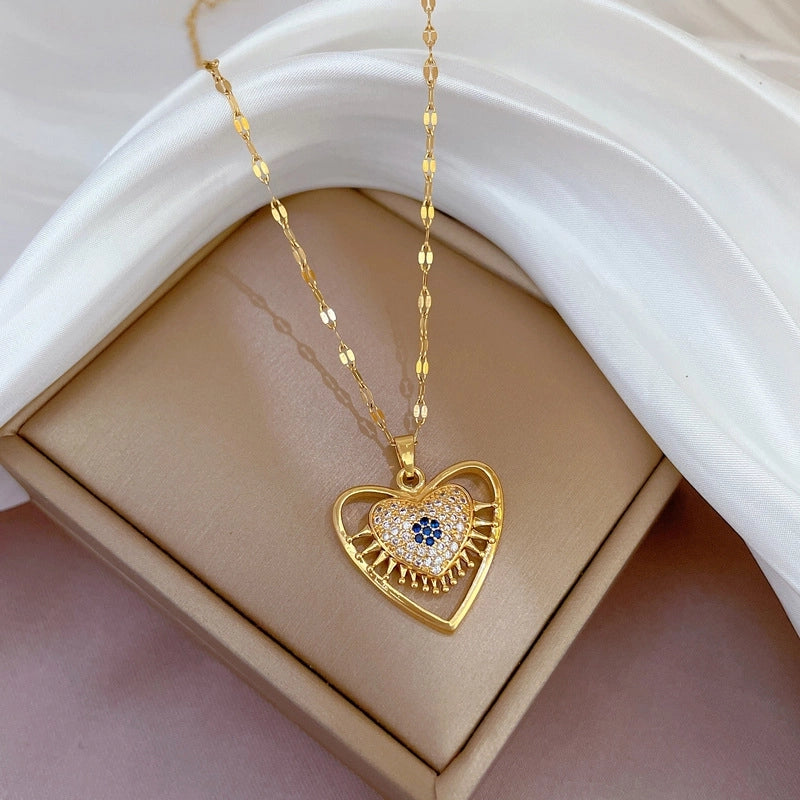 Simple Style Classic Style Geometric Heart Shape Titanium Steel Copper Zircon Pendant Necklace In Bulk