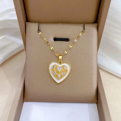 Simple Style Classic Style Geometric Heart Shape Titanium Steel Copper Zircon Pendant Necklace In Bulk