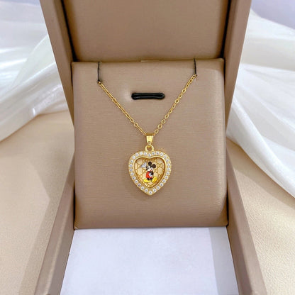 Simple Style Classic Style Geometric Heart Shape Titanium Steel Copper Zircon Pendant Necklace In Bulk