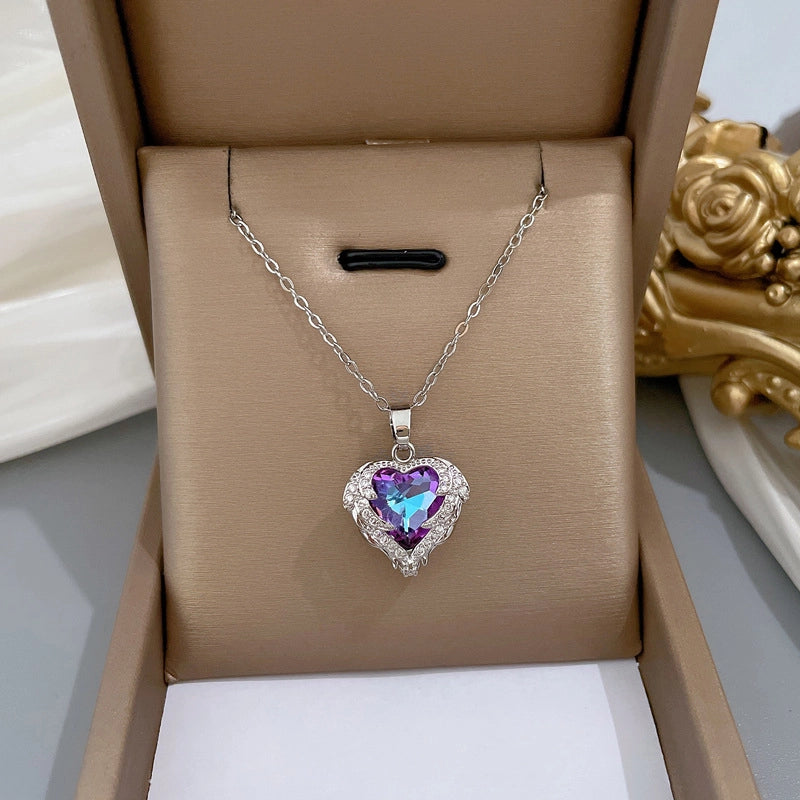 Simple Style Classic Style Geometric Heart Shape Titanium Steel Copper Zircon Pendant Necklace In Bulk