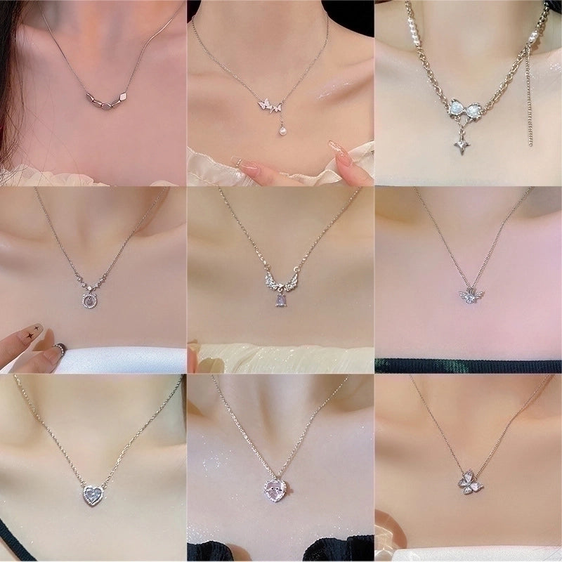 Simple Style Heart Shape Flower Bow Knot Titanium Steel Copper Plating Inlay Artificial Gemstones Pendant Necklace