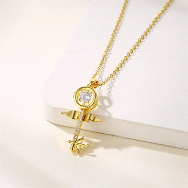 Simple Style Heart Shape Key Stainless Steel Titanium Steel Plating Inlay Zircon 18k Gold Plated Gold Plated Pendant Necklace