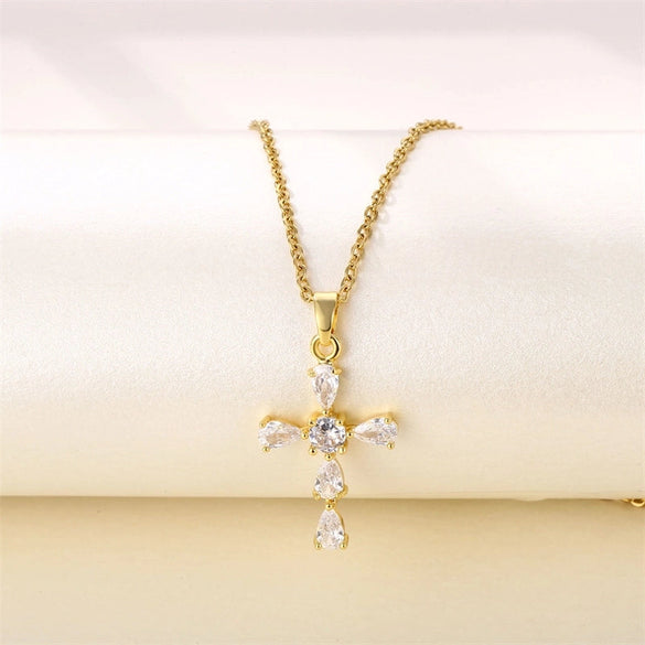 Simple Style Heart Shape Key Stainless Steel Titanium Steel Plating Inlay Zircon 18k Gold Plated Gold Plated Pendant Necklace