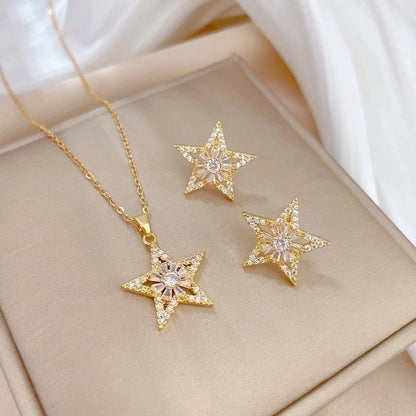 Simple Style Rhombus Bow Knot Copper Plating Inlay Zircon Jewelry Set