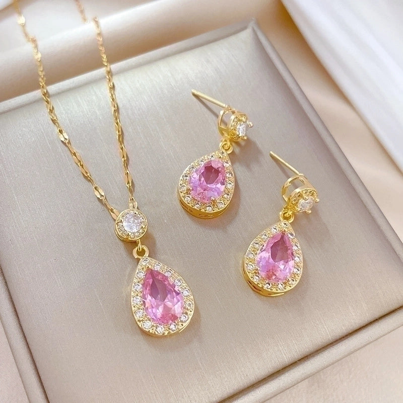 Simple Style Rhombus Bow Knot Copper Plating Inlay Zircon Jewelry Set