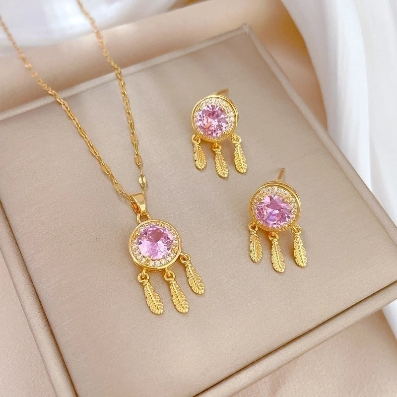 Simple Style Rhombus Bow Knot Copper Plating Inlay Zircon Jewelry Set