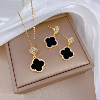 Simple Style Rhombus Bow Knot Copper Plating Inlay Zircon Jewelry Set