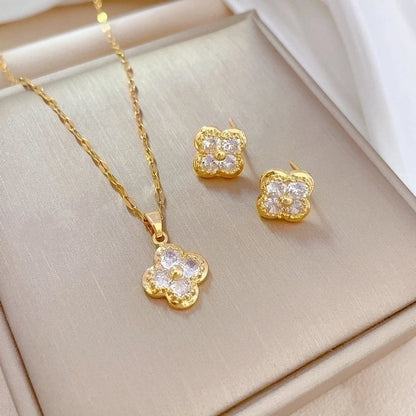 Simple Style Rhombus Bow Knot Copper Plating Inlay Zircon Jewelry Set