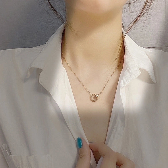 Simple Style Round Titanium Steel Inlay Zircon Bracelets Anklet Necklace 1 Piece