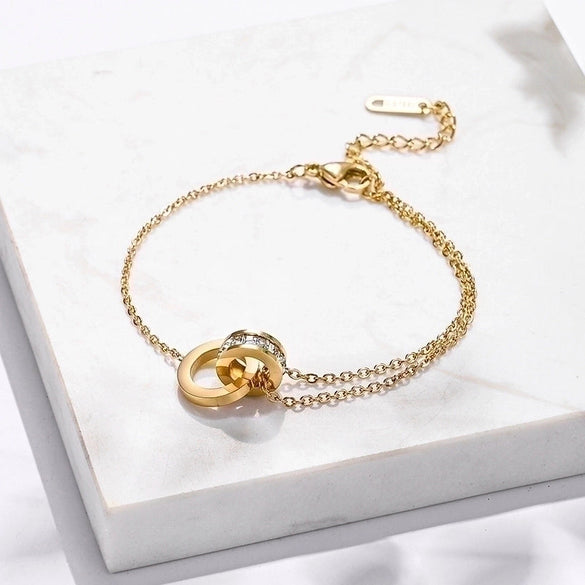 Simple Style Round Titanium Steel Inlay Zircon Bracelets Anklet Necklace 1 Piece