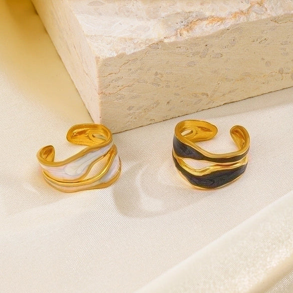 Streetwear Irregular Stainless Steel Enamel Plating 18k Gold Plated Open Rings