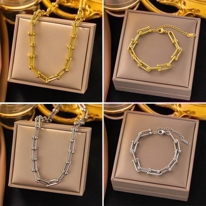 Wholesale Casual Simple Style Solid Color Titanium Steel Plating Chain Bracelets Earrings Necklace