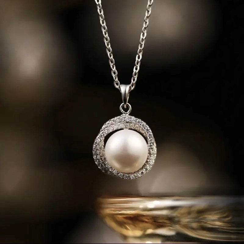 Wholesale Elegant Round Titanium Steel Artificial Pearls Zircon Rings Necklace