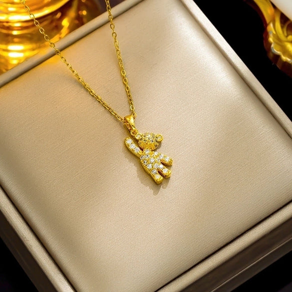 Wholesale Elegant Streetwear Little Bear Titanium Steel Plating 18k Gold Plated Pendant Necklace