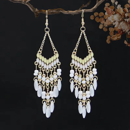 A Pack Of 12 Pairs Ethnic Style Bohemian Geometric Tassel Enamel Arylic Alloy Seed Bead Drop Earrings