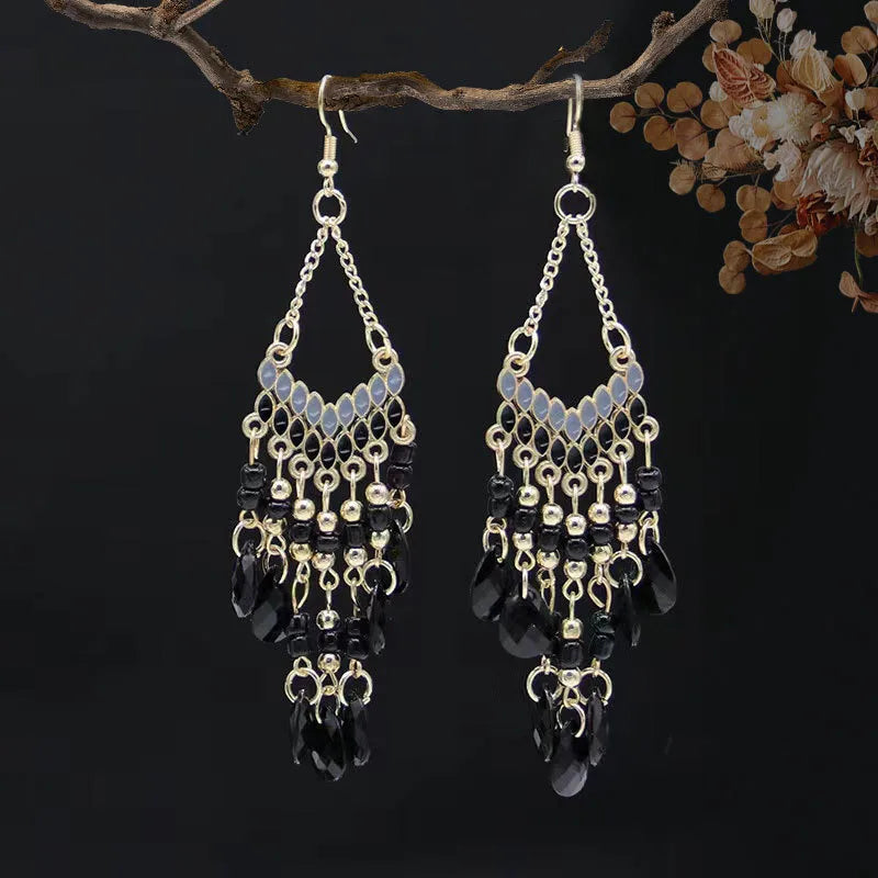 A Pack Of 12 Pairs Ethnic Style Bohemian Geometric Tassel Enamel Arylic Alloy Seed Bead Drop Earrings