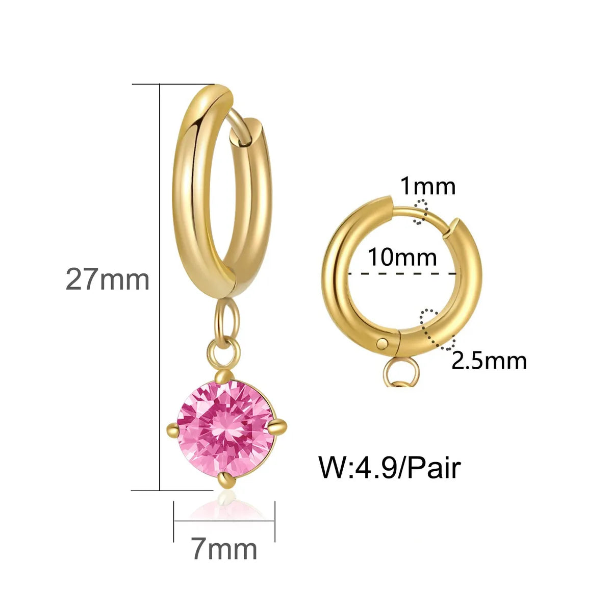 A Pack Of 2 Pairs Basic Simple Style Classic Style Round Plating Inlay 304 Stainless Steel Zircon Drop Earrings