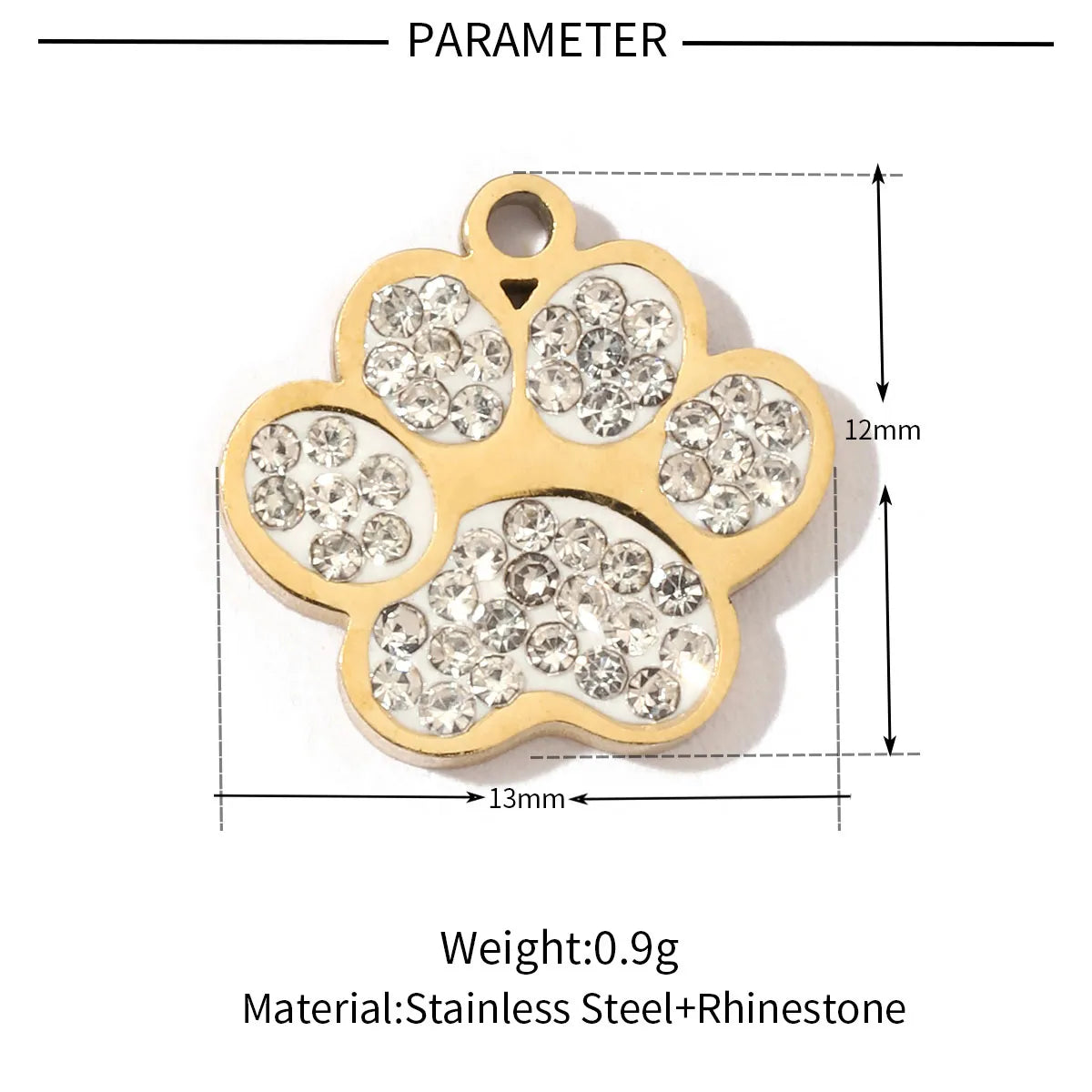 A Pack Of 3 12 * 15mm 201 Stainless Steel Zircon 18K Gold Plated Bear Paw Print Snake Polished Pendant