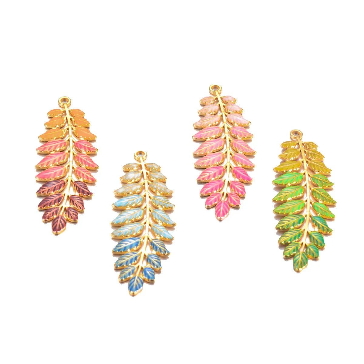 A Pack Of 3 Simple Style Leaves Stainless Steel Enamel Pendant Jewelry Accessories