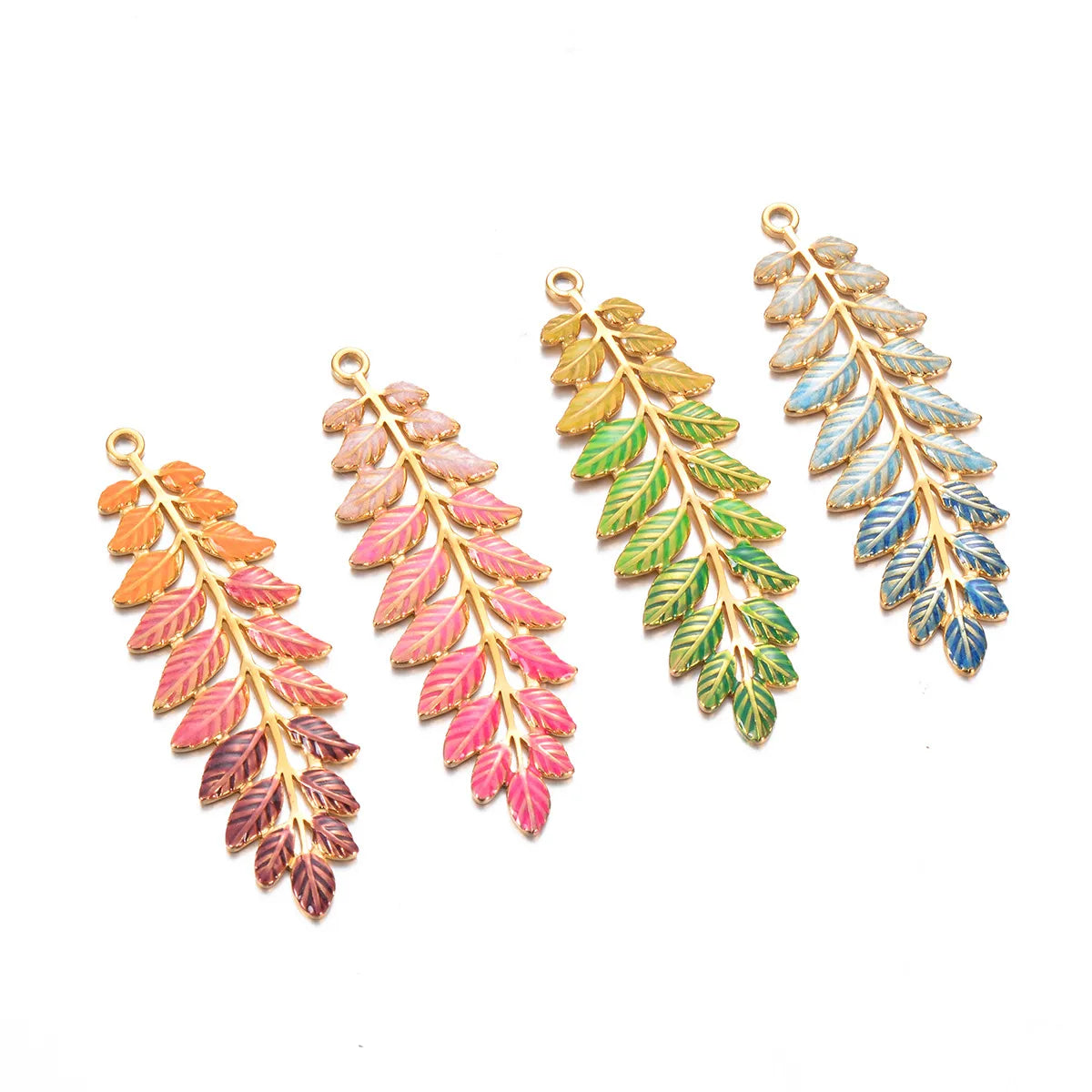 A Pack Of 3 Simple Style Leaves Stainless Steel Enamel Pendant Jewelry Accessories