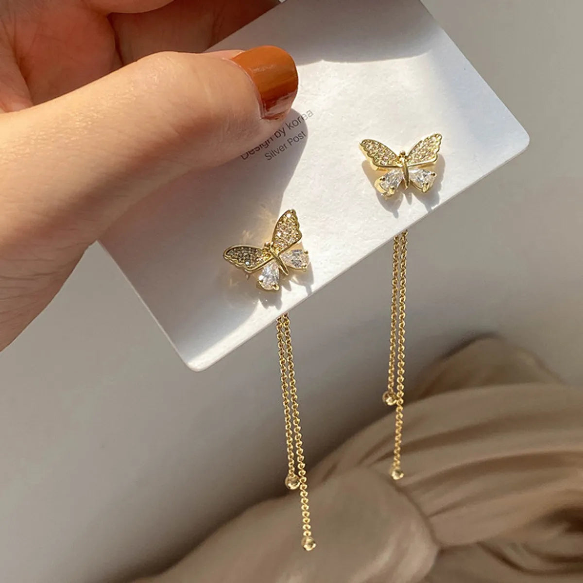 A Two-wear Butterfly Tassel Long Earrings Summer Alloy Earrings