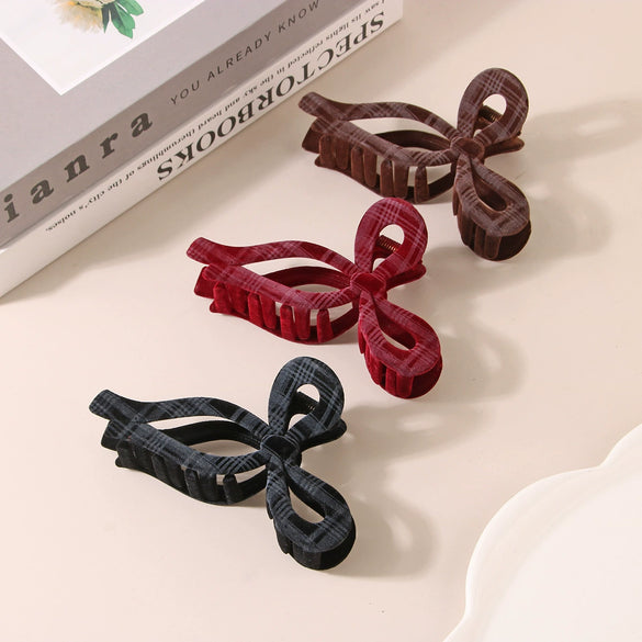Academy Style Plaid Flocking Handmade Women's Hair Clip