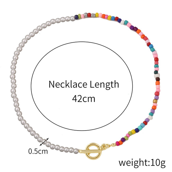 Accessories Collarbone Necklace Women's Bohemian Style Handmade Colorful Rice Beads And Coloured Glaze Geometric Necklace