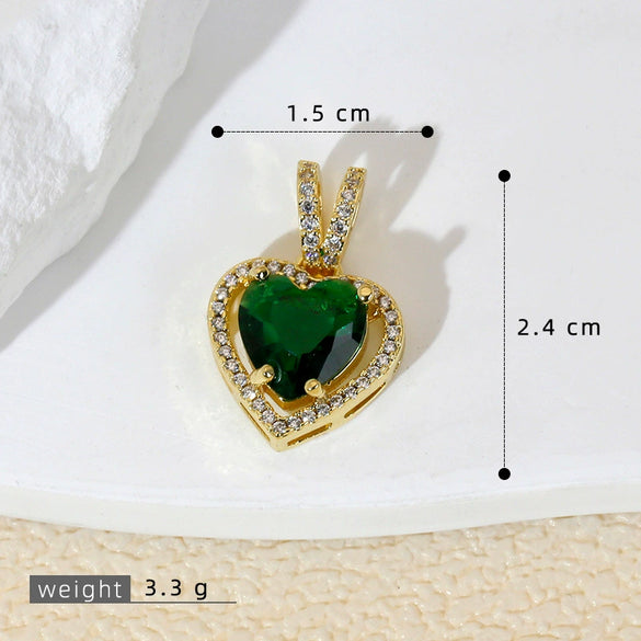 Accessories Copper Retro Micropaved Green Stone Heart Pendant Necklace Earrings With Rhombus Geometric Letters Numbers Text Pattern