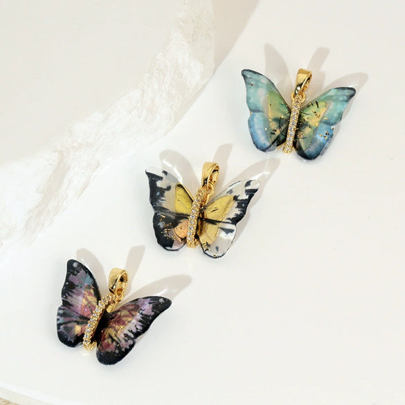 Accessories Resin Butterfly Pendant Micropaved Zircon Electroplated Minimalist Animal Style Necklace