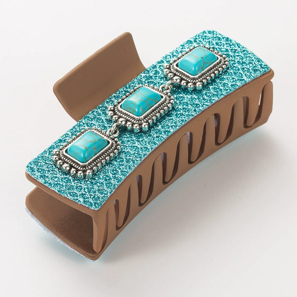 Accessories Silver Alloy Turquoise Clip Retro Leopard Print Sequin Leather Big Bow Inlay Style