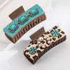 Accessories Silver Alloy Turquoise Clip Retro Leopard Print Sequin Leather Big Bow Inlay Style