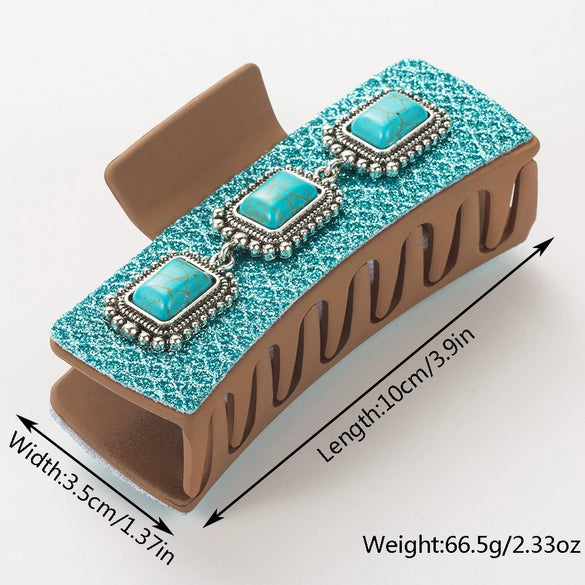 Accessories Silver Alloy Turquoise Clip Retro Leopard Print Sequin Leather Big Bow Inlay Style
