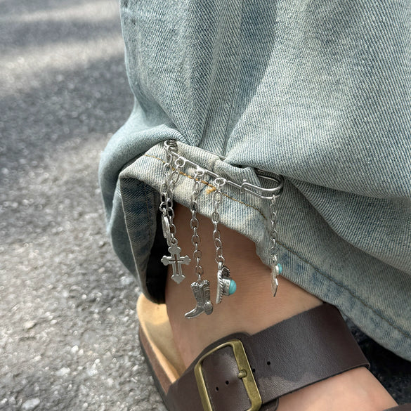 Accessories Street Hiphop Style Alloy Anklet With Geometric Pattern And Imitation Turquoise Pendant