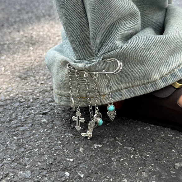 Accessories Street Hiphop Style Alloy Anklet With Geometric Pattern And Imitation Turquoise Pendant