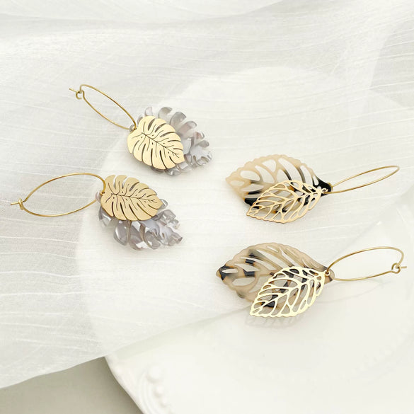 Acrylic And Stainless Steel Multishape Ear Ring With Love Leaves And Fivepointed Star Pattern Electroplated